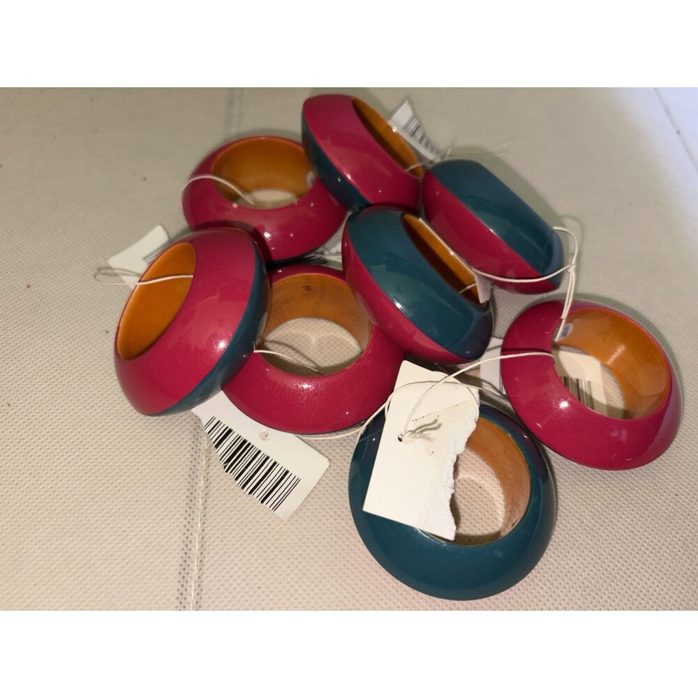 Vintage Retro Napkin Ring Holders Colorful Two Tone Green Pink Brown 80s 90s